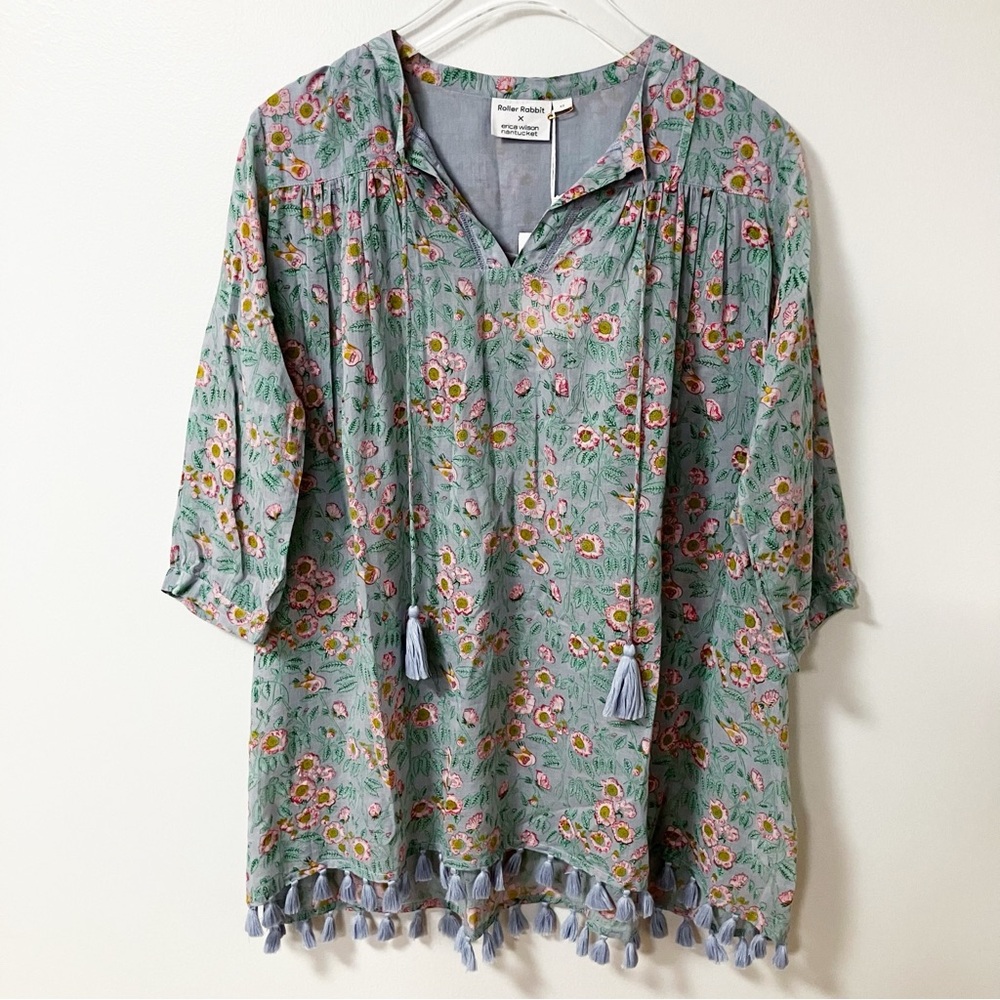 Roller Rabbit x Erica Wilson | Floral Nantucket Tunic XS Boho Coastal Festival
